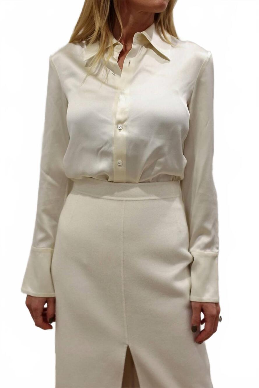NEW DIOMI sateen fitted silk button down blouse in cream